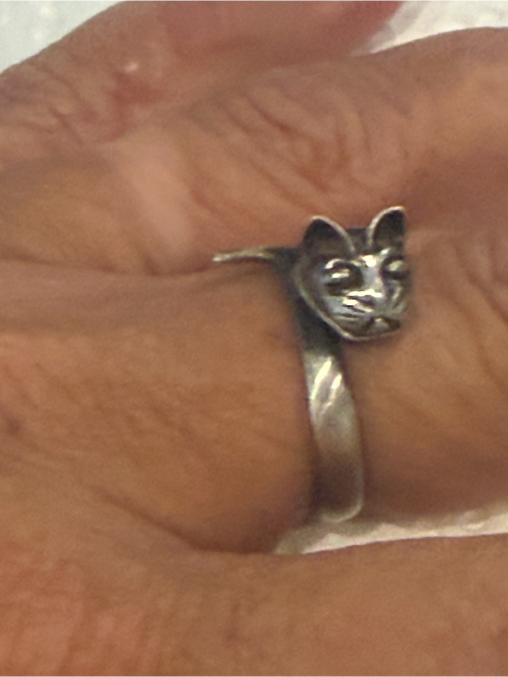 Silver Kitty Cat Wrap Ring Kitten Feline Animal Hug Adjustable Pet Size 7 #422